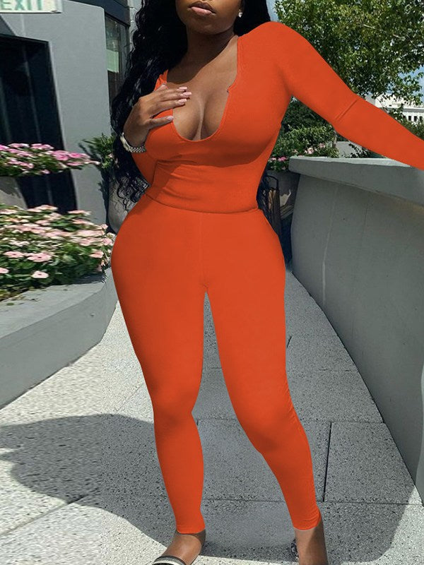 Solid V-Neck Tee & Pants Set