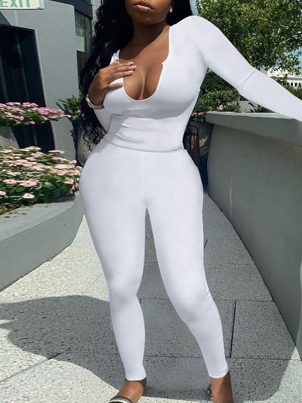 Solid V-Neck Tee & Pants Set