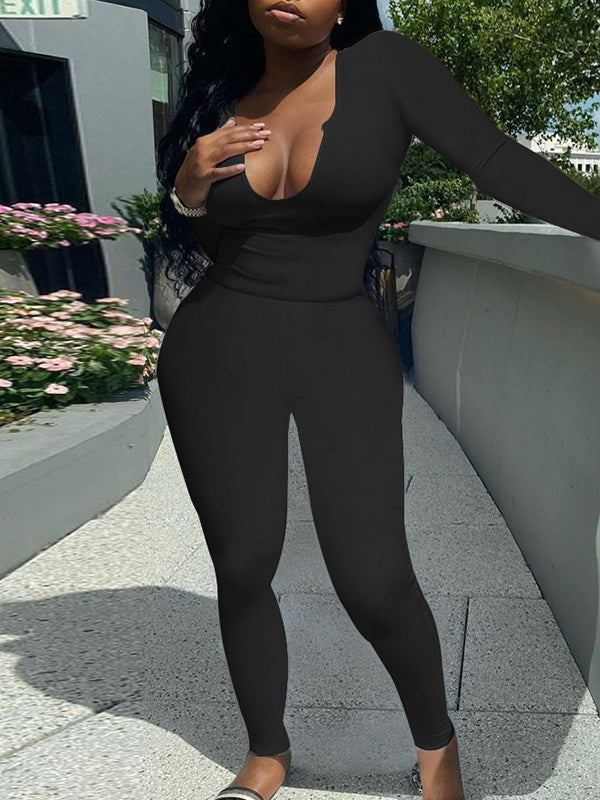 Solid V-Neck Tee & Pants Set