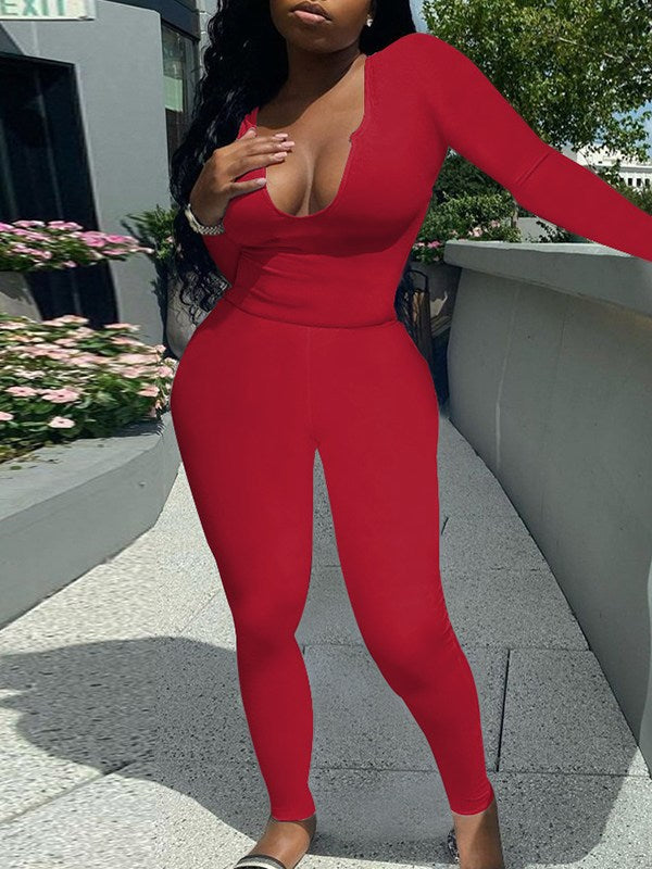 Solid V-Neck Tee & Pants Set