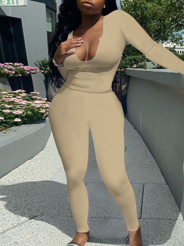 Solid V-Neck Tee & Pants Set