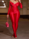 Solid V-Neck Top & Pants Set