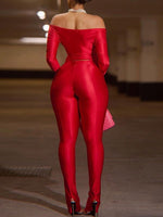 Solid V-Neck Top & Pants Set