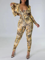 Leopard Backless Hoodie Jumpsuit