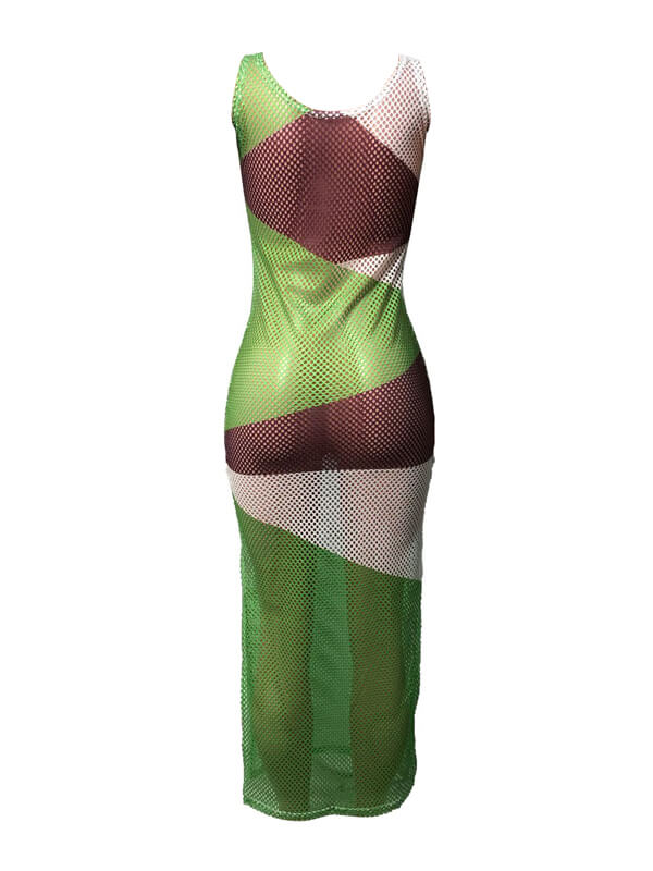Colorblock Slit Mesh Cover-Up