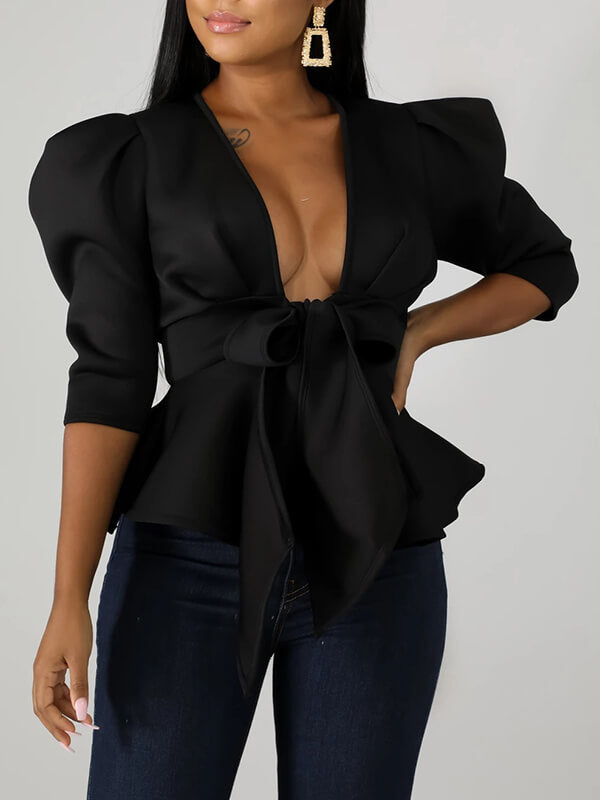 Bellizimos Tied-Front Peplum Blazer – BELLIZIMOS