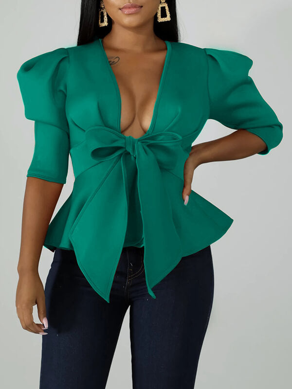 Tied-Front Peplum Blazer