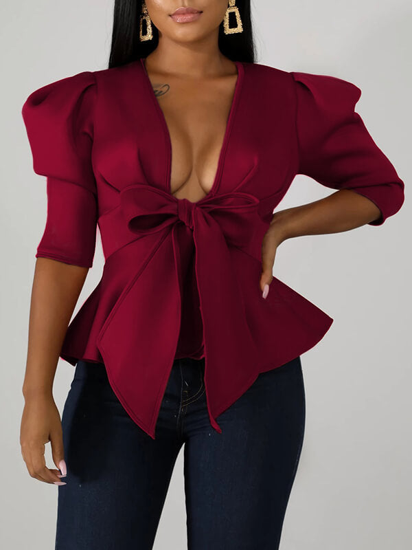 Tied-Front Peplum Blazer