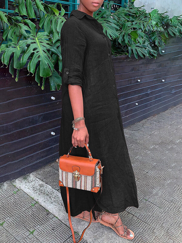 Solid Side-Slit Shirt Dress