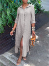 Solid Side-Slit Shirt Dress