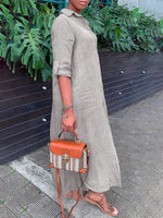 Solid Side-Slit Shirt Dress