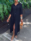 Solid Side-Slit Shirt Dress