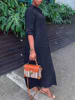 Solid Side-Slit Shirt Dress