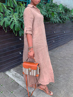 Solid Side-Slit Shirt Dress