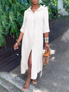 Solid Side-Slit Shirt Dress