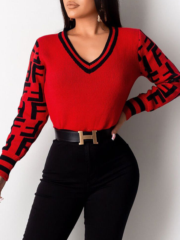 Two-Tone V-Neck Sweater