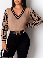 Two-Tone V-Neck Sweater