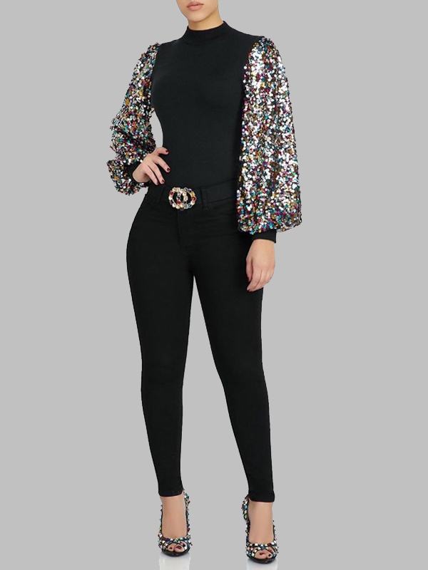Sequin Puff-Sleeve Top