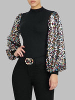 Sequin Puff-Sleeve Top