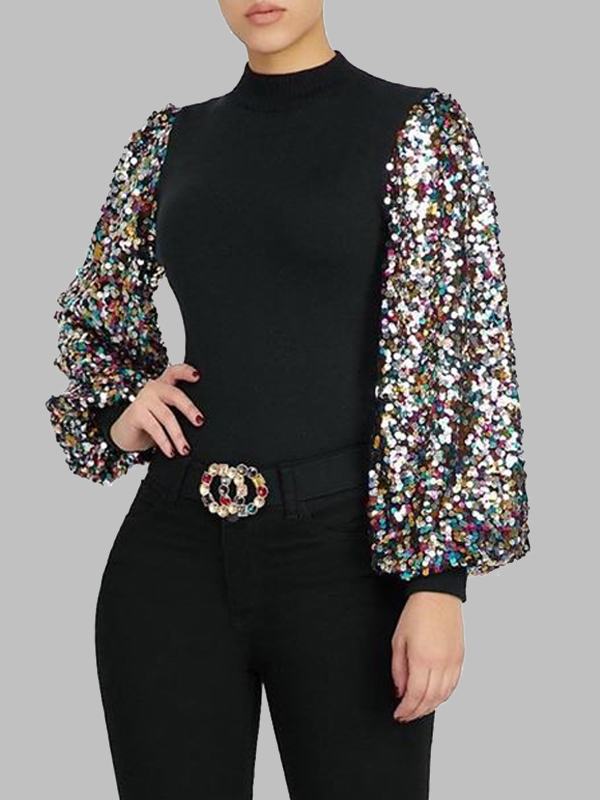 Sequin Puff-Sleeve Top