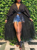 Bellizimos Sheer-Combo Puff-Sleeve Tunic