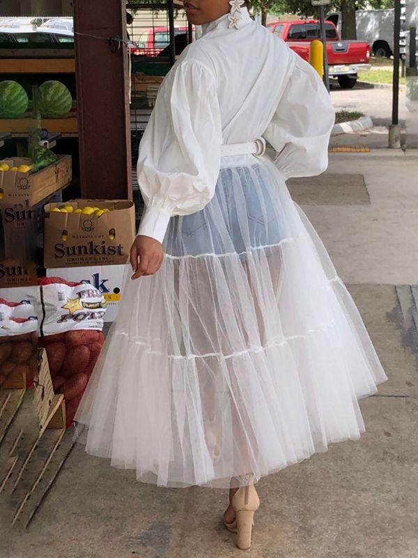 Bellizimos Sheer-Combo Puff-Sleeve Tunic