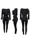 Solid Ribbed Sweatshirt & Pants Set