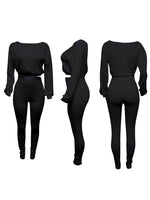 Solid Ribbed Sweatshirt & Pants Set