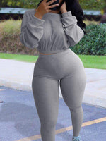 Solid Ribbed Sweatshirt & Pants Set