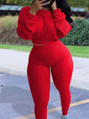 Solid Ribbed Sweatshirt & Pants Set