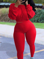 Solid Ribbed Sweatshirt & Pants Set
