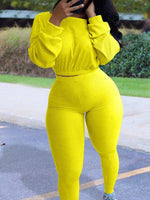 Solid Ribbed Sweatshirt & Pants Set