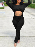 Drawstring Top & Ruched Pants Set