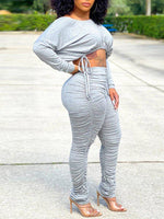 Drawstring Top & Ruched Pants Set