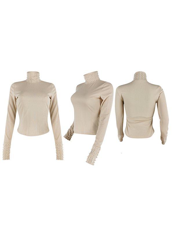 Pearl-Studded Turtleneck Top--Cleanrance