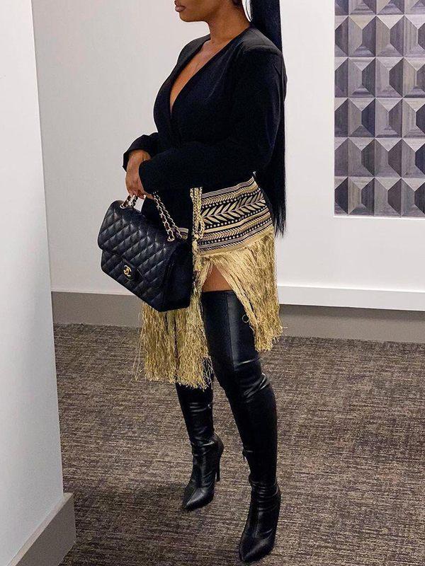 Bellizimos Fringe Combo Wrapped Blazer