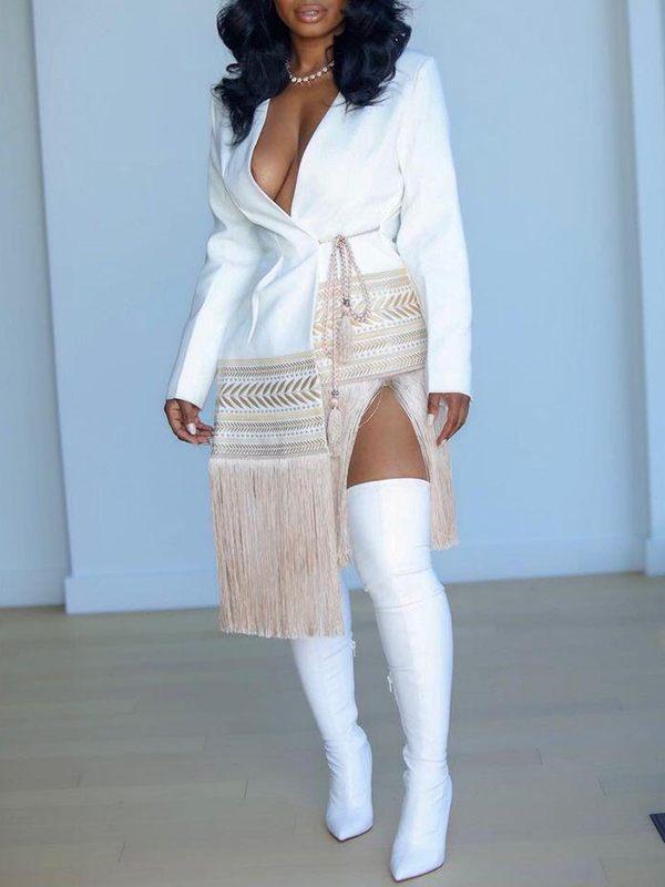 Bellizimos Fringe Combo Wrapped Blazer